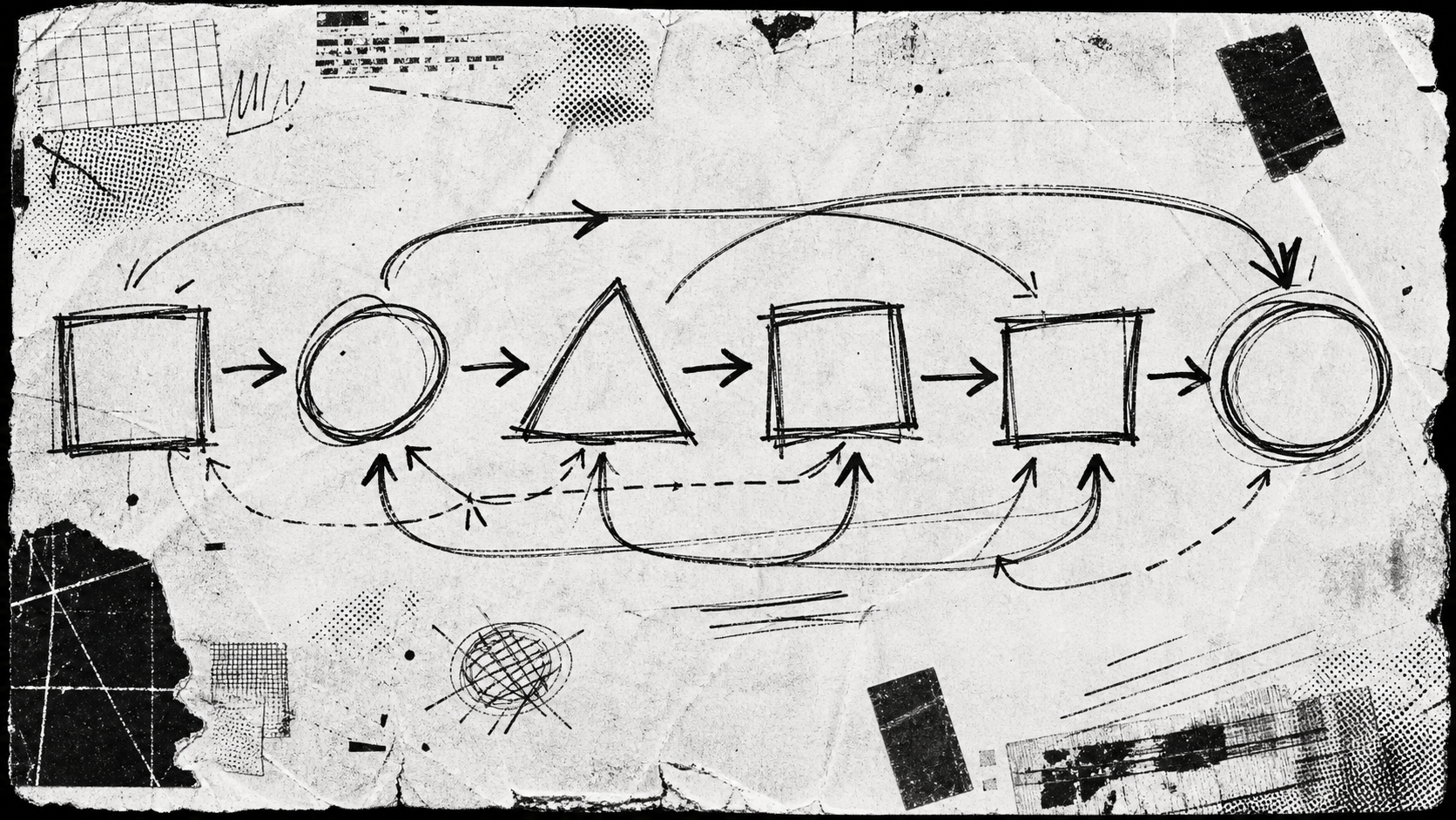 Hand-drawn evidence flow diagram